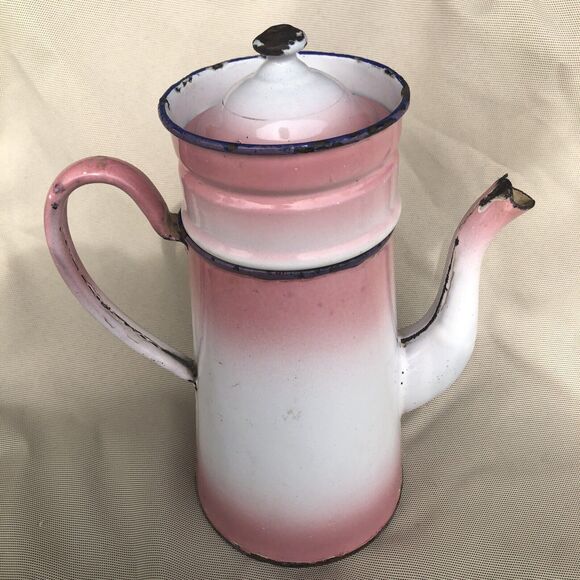 Vintage ENAMELED COFFEE POT  Pink 3 Piece CUTE!! - Picture 8 of 15